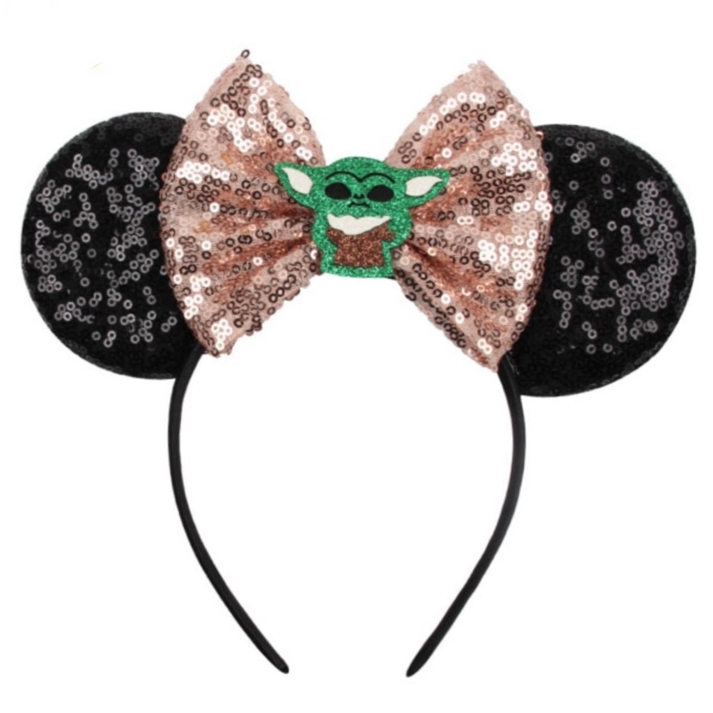 Minnie Mouse Star Wars Yoda Sequin Headband & Bow - Picture 1 of 12